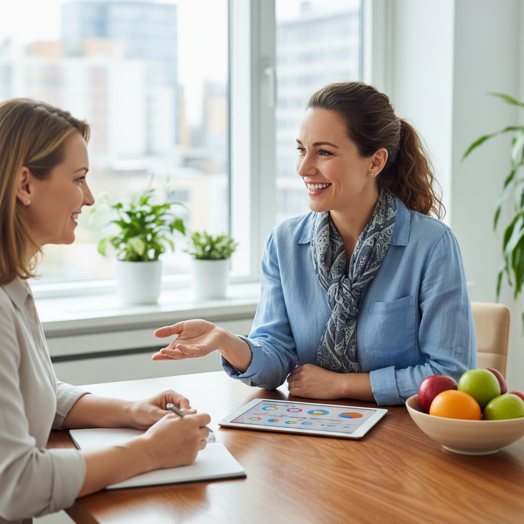 health coach smiling during a consultation